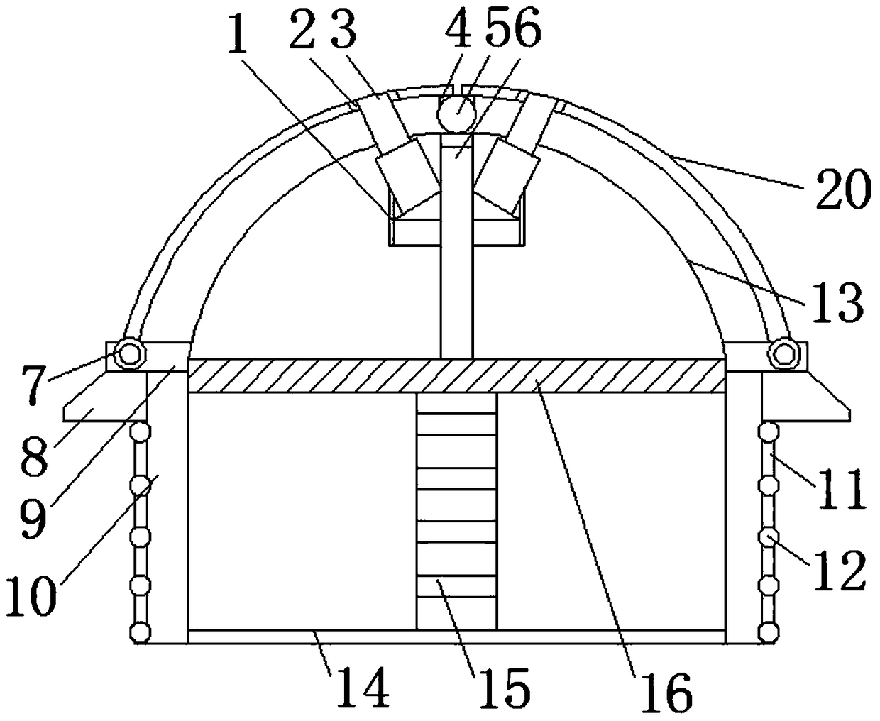 Snow removing device for agricultural greenhouse