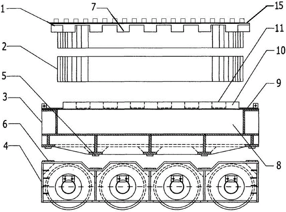 Rubber-bag trolley jacking device and method for jacking and transporting caisson