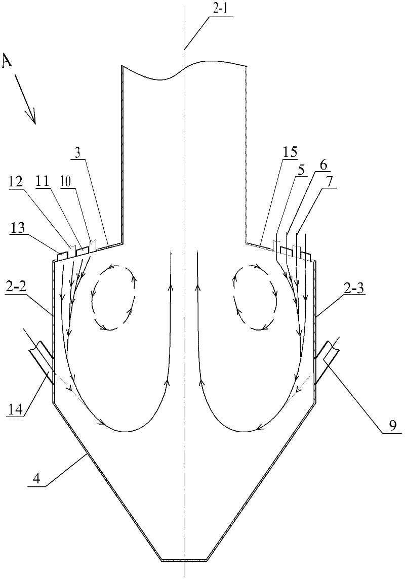 Multi-injection staged combustion w-flame boiler with thick and light coal powder nozzles arranged alternately