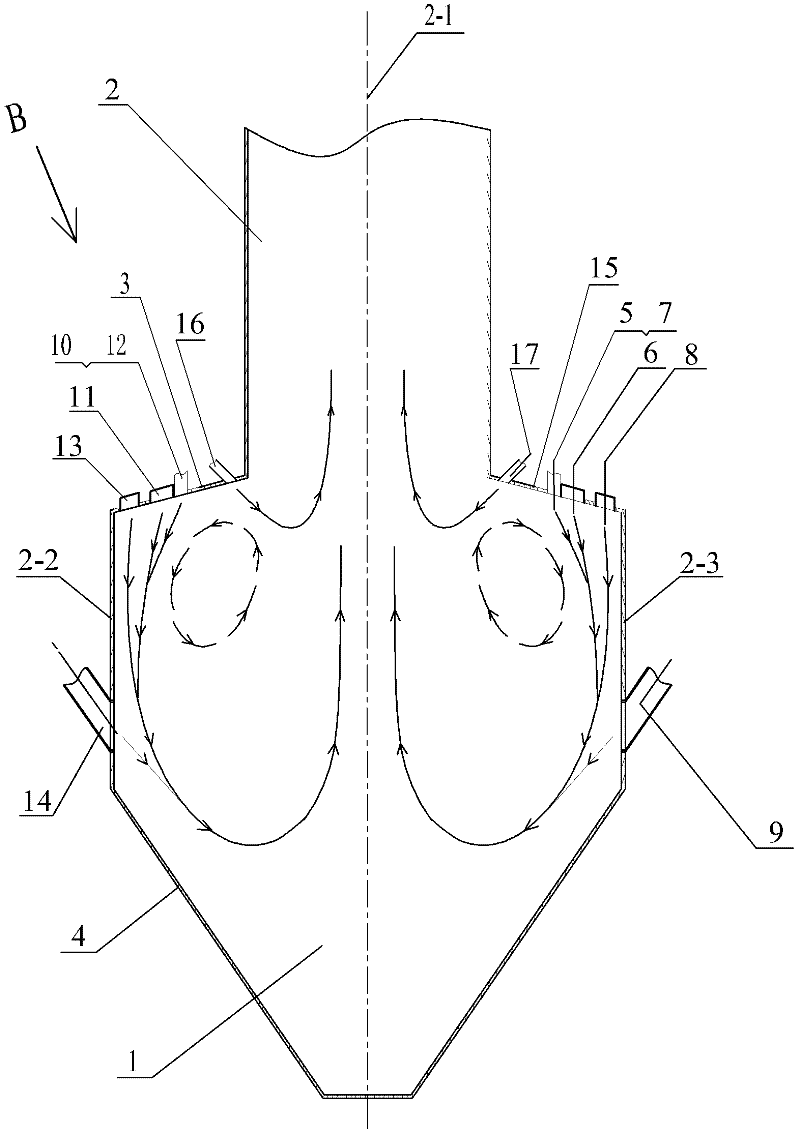 Multi-injection staged combustion w-flame boiler with thick and light coal powder nozzles arranged alternately