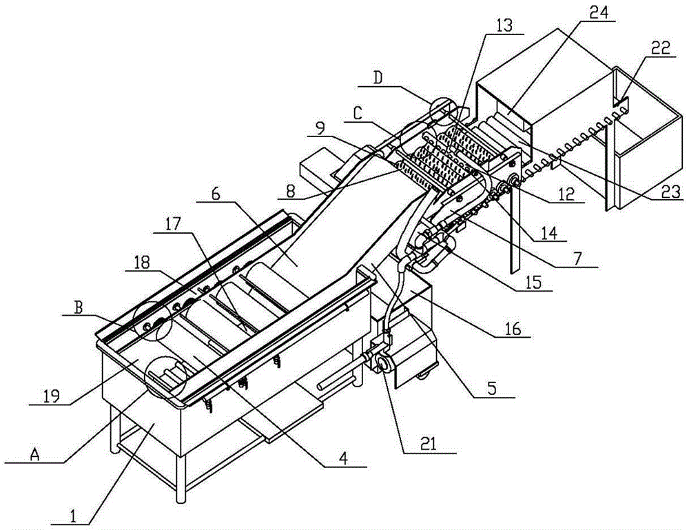 A fully automatic cleaning system for edible fungi and its application method