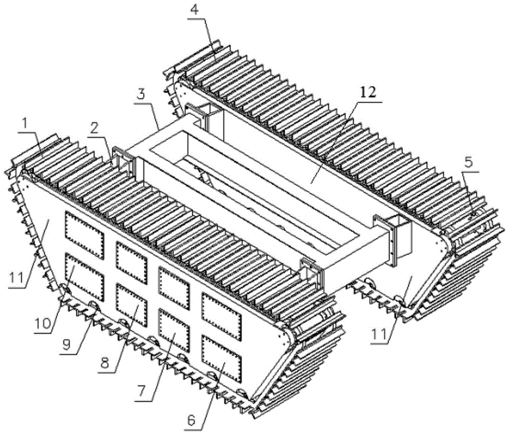 Traveling track chassis for deep-sea poly-metallic nodule mining areas