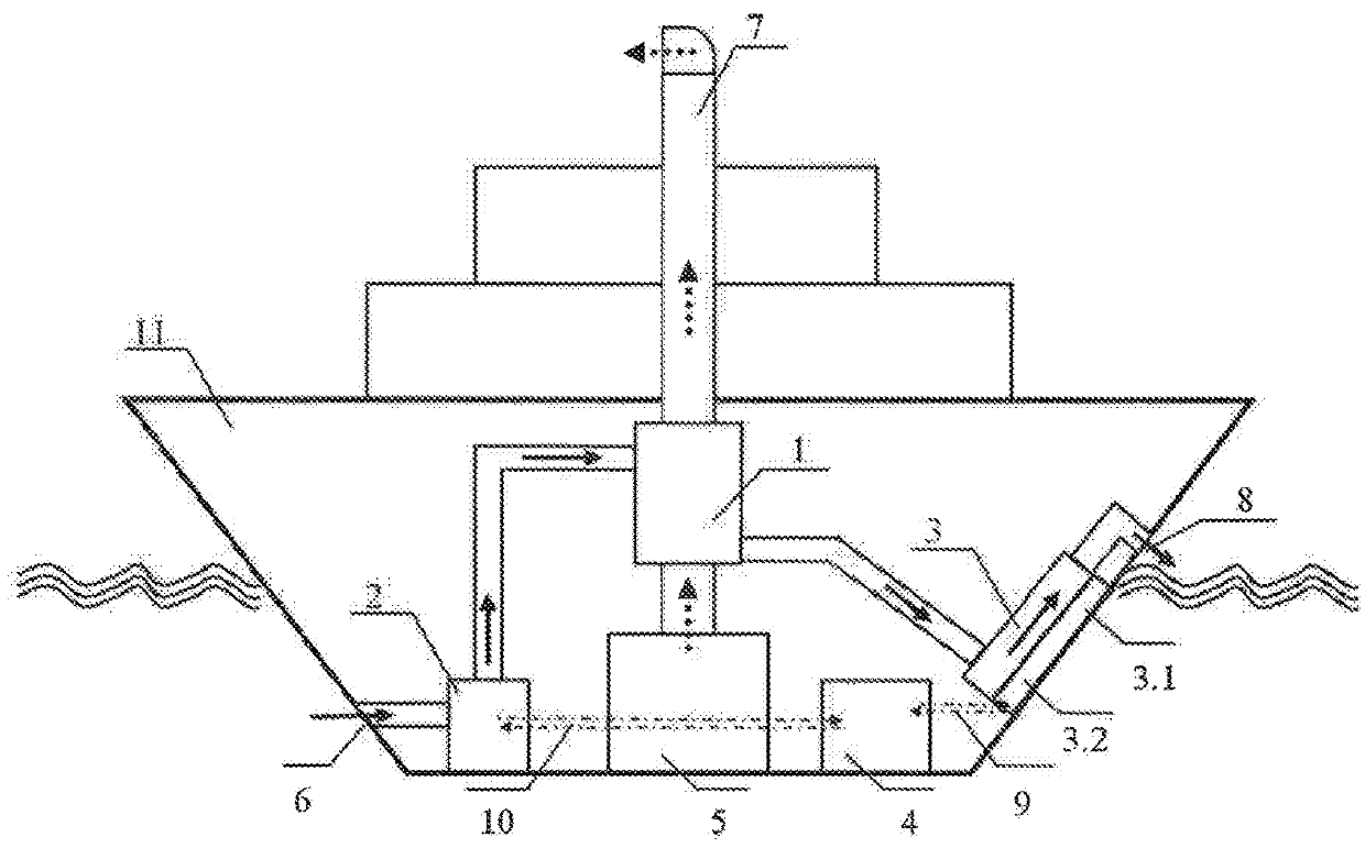 Method and device for washing and purifying ocean engineering engine tail gas by means of seawater with zero energy consumption