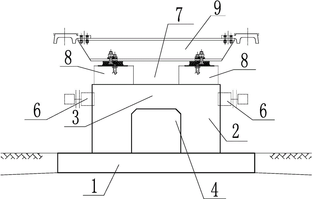 Medium-and-low speed magnetic levitation railway low route continuous arched supporting rail beam structure and construction method