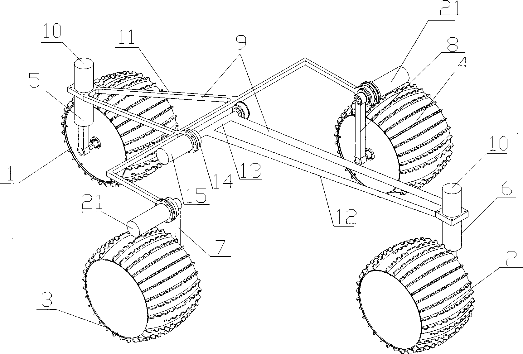 Active-passive combined swinging arm type rhombic lunar rover moving system