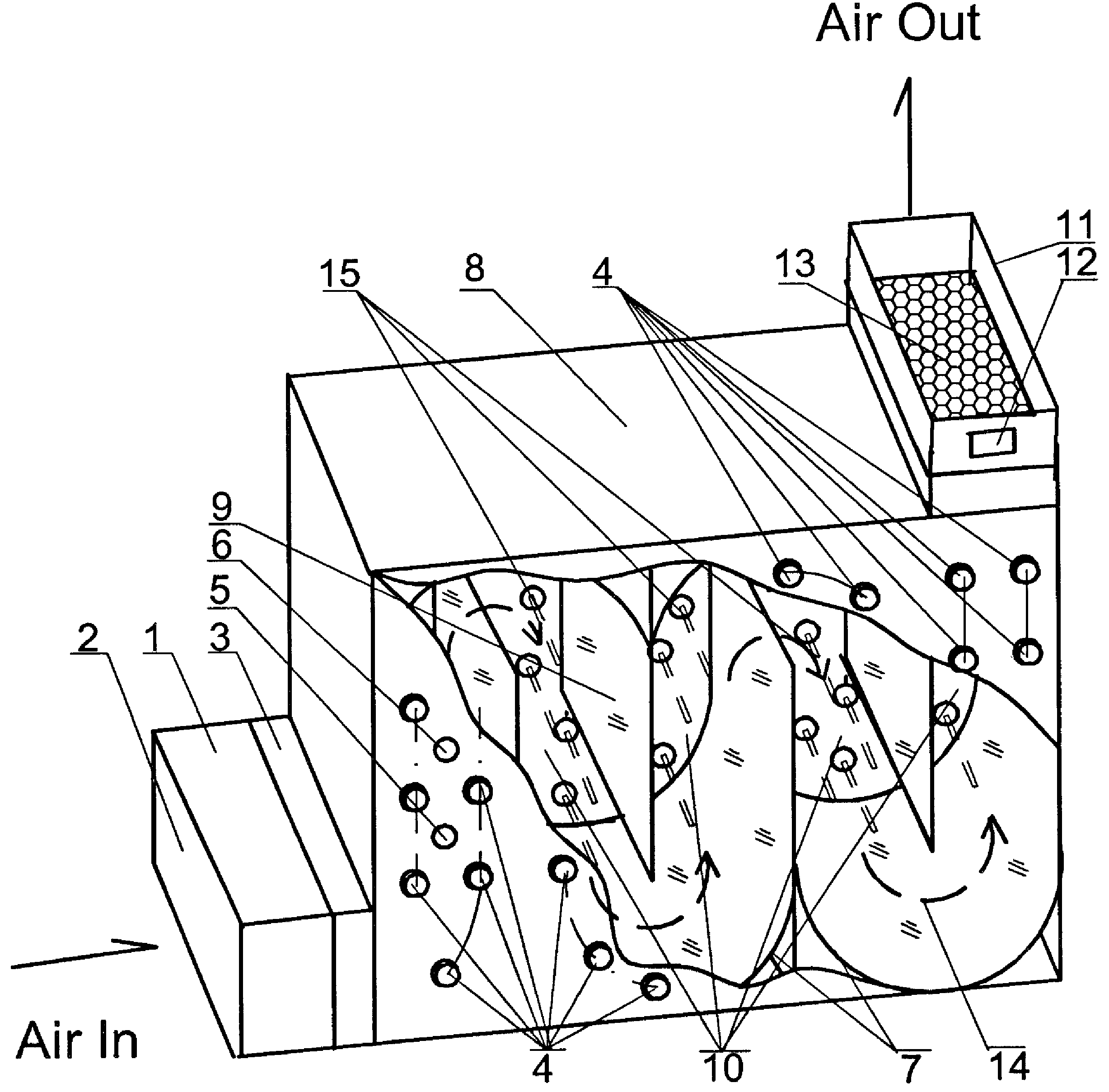 Method and apparatus for sterilizing air in large volumes by radiation of ultraviolet rays