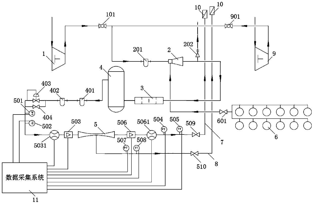 Experimental device for evaluating performance of supersonic cyclone separator