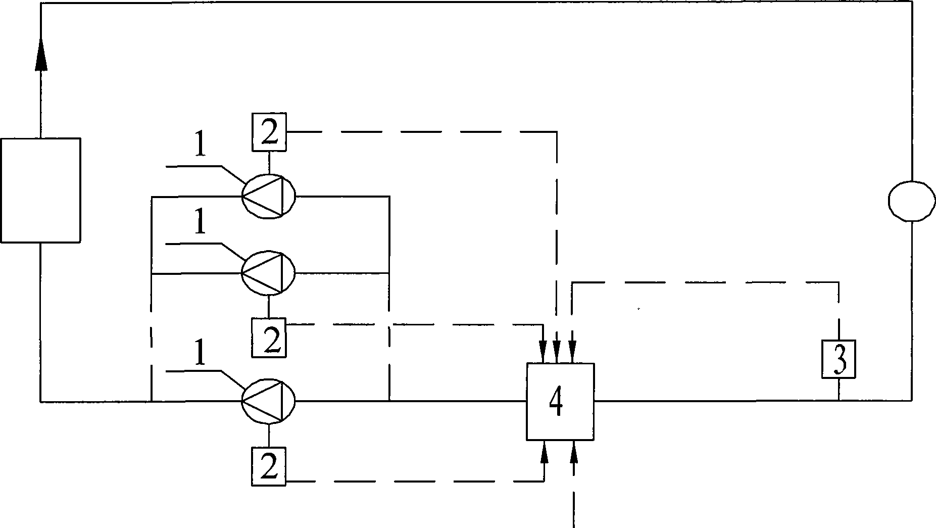 Energy-conserving control method for adjusting water pump number in synchronization speed changing flow quantity changing heating system