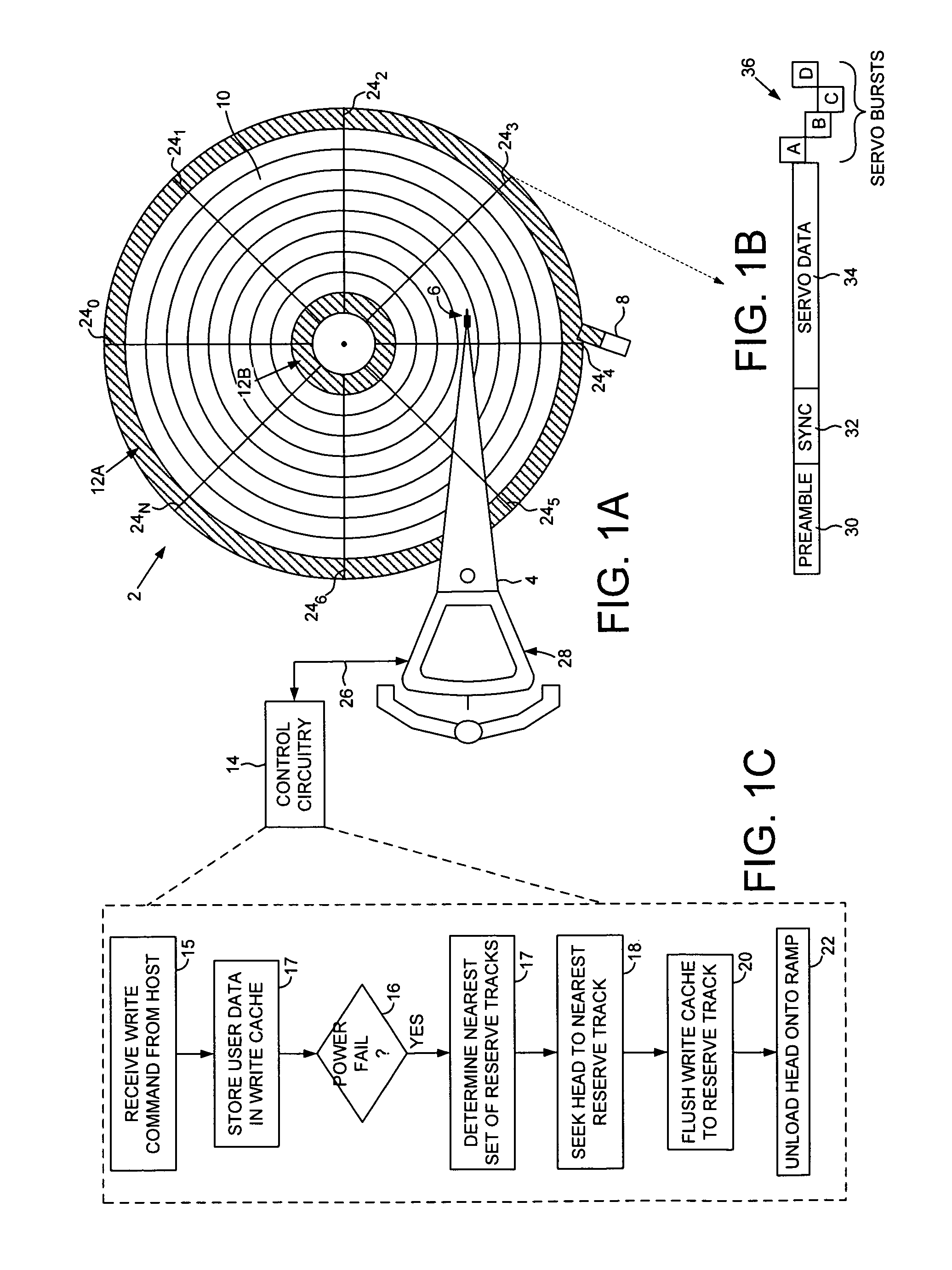 Disk drive flushing write cache to a nearest set of reserved tracks during a power failure