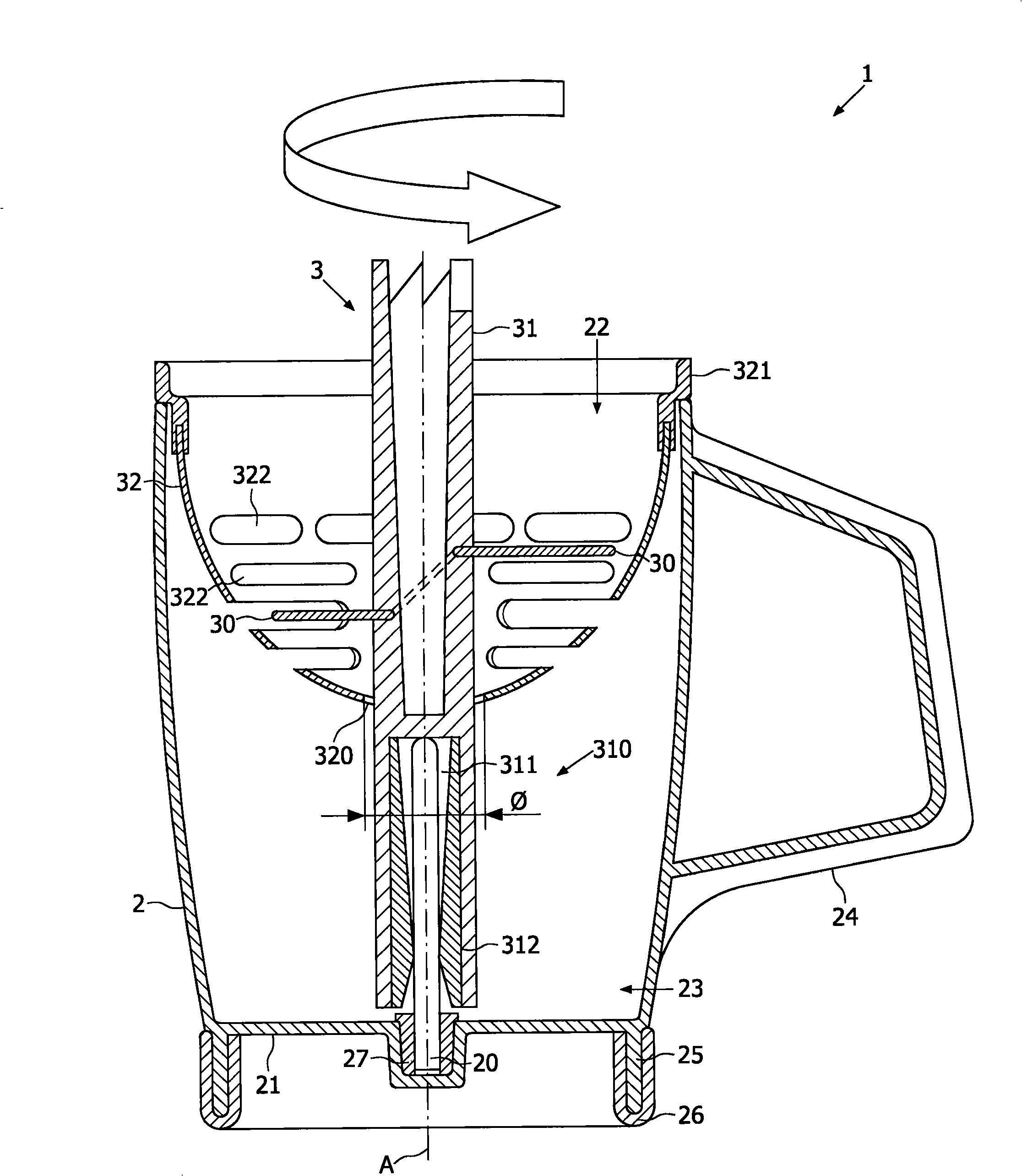 Device for chopping food, in particular pieces of ice