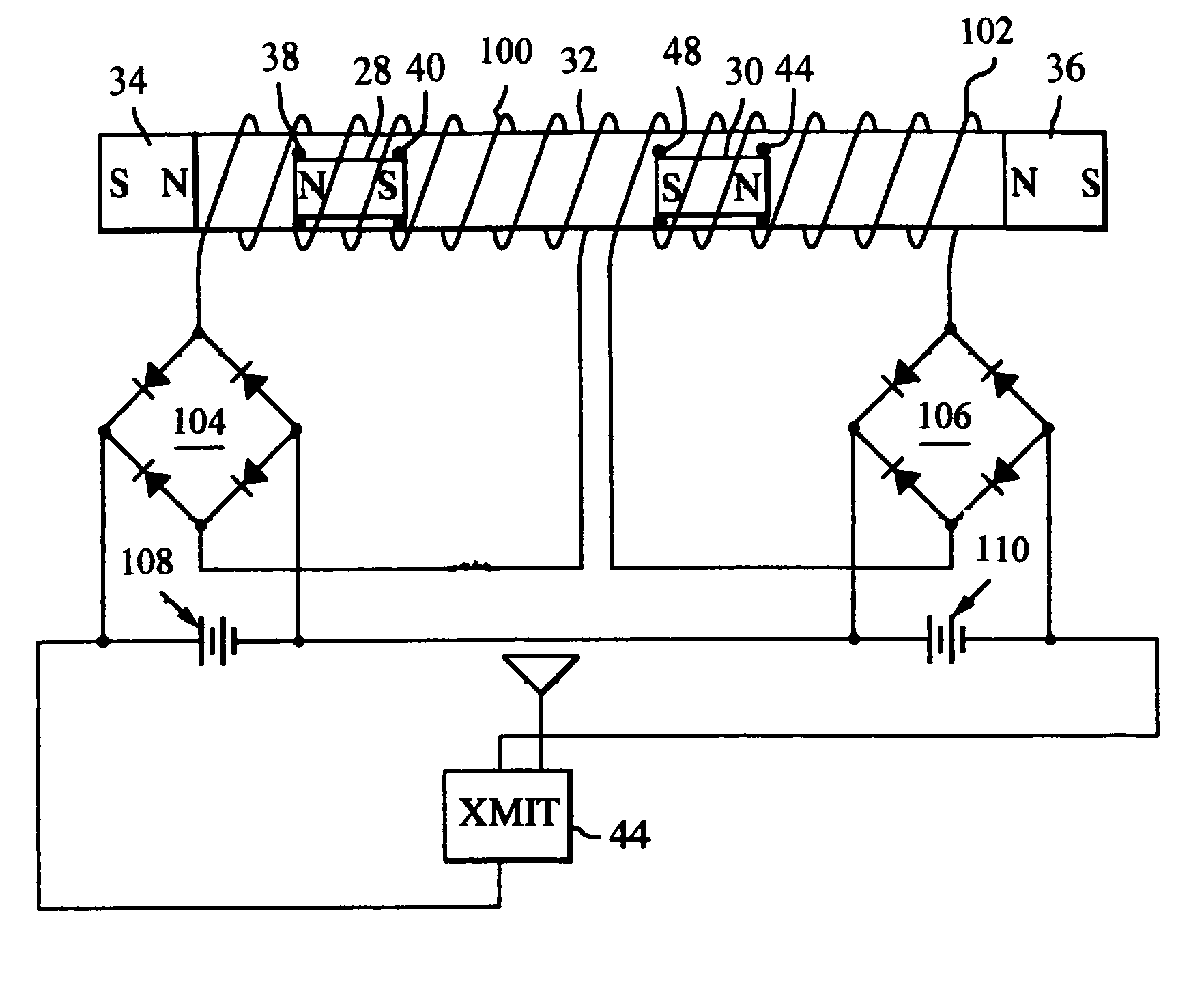 Magnetic transducer with ferrofluid end bearings