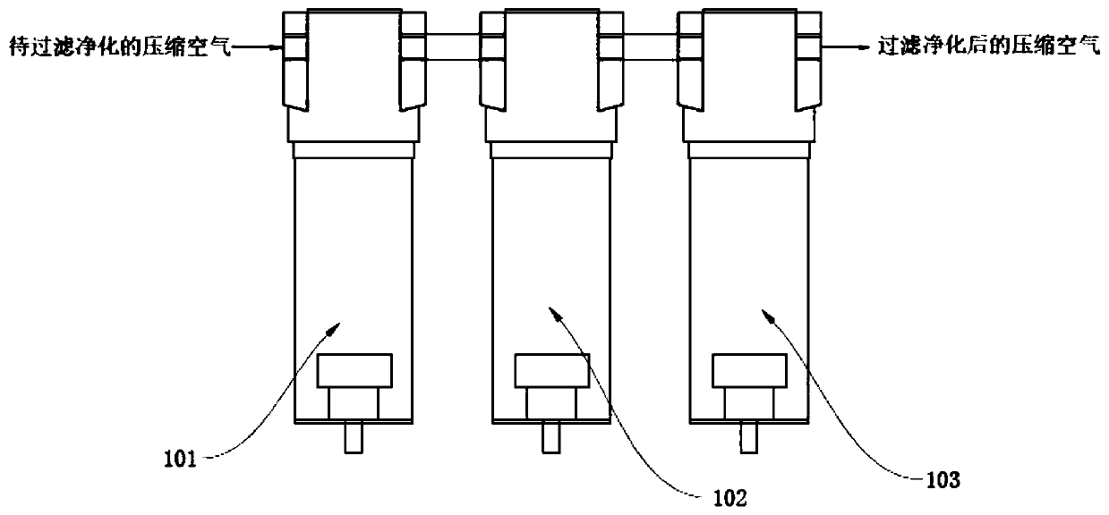 Integrated compressed air filtering and purifying apparatus and filtering and purifying method thereof