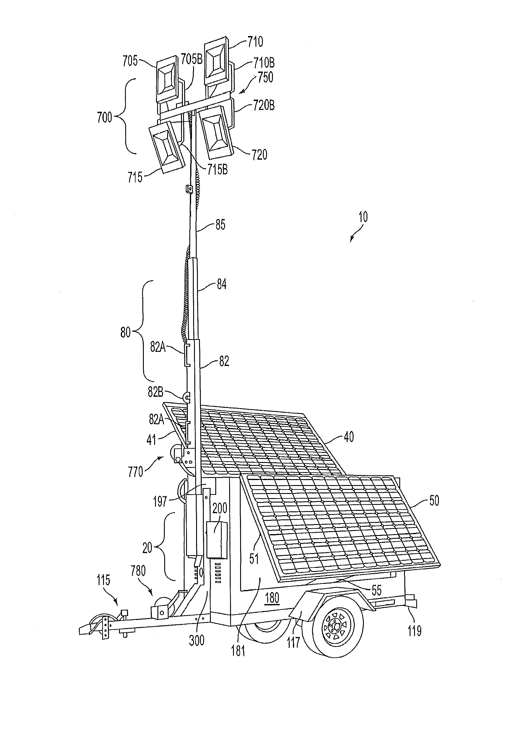 Mobile solar-powered light tower