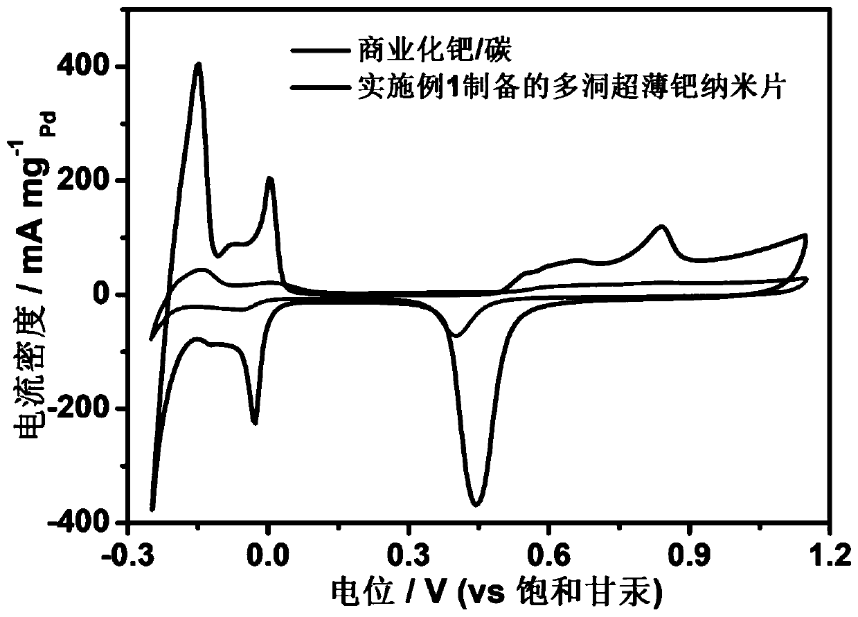 Multi-hole ultrathin palladium nanosheet catalyst and preparation method and application thereof