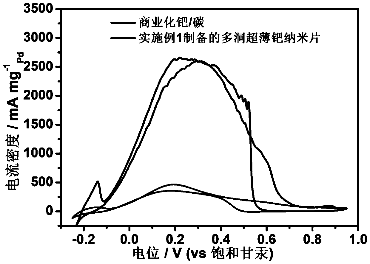 Multi-hole ultrathin palladium nanosheet catalyst and preparation method and application thereof