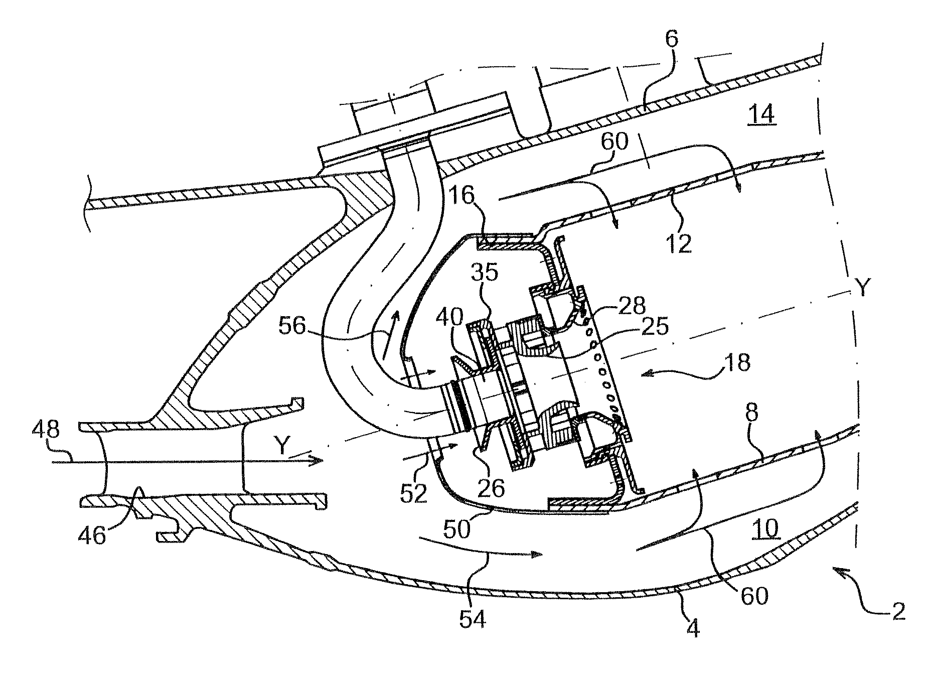 Antirotation injection system for turbojet