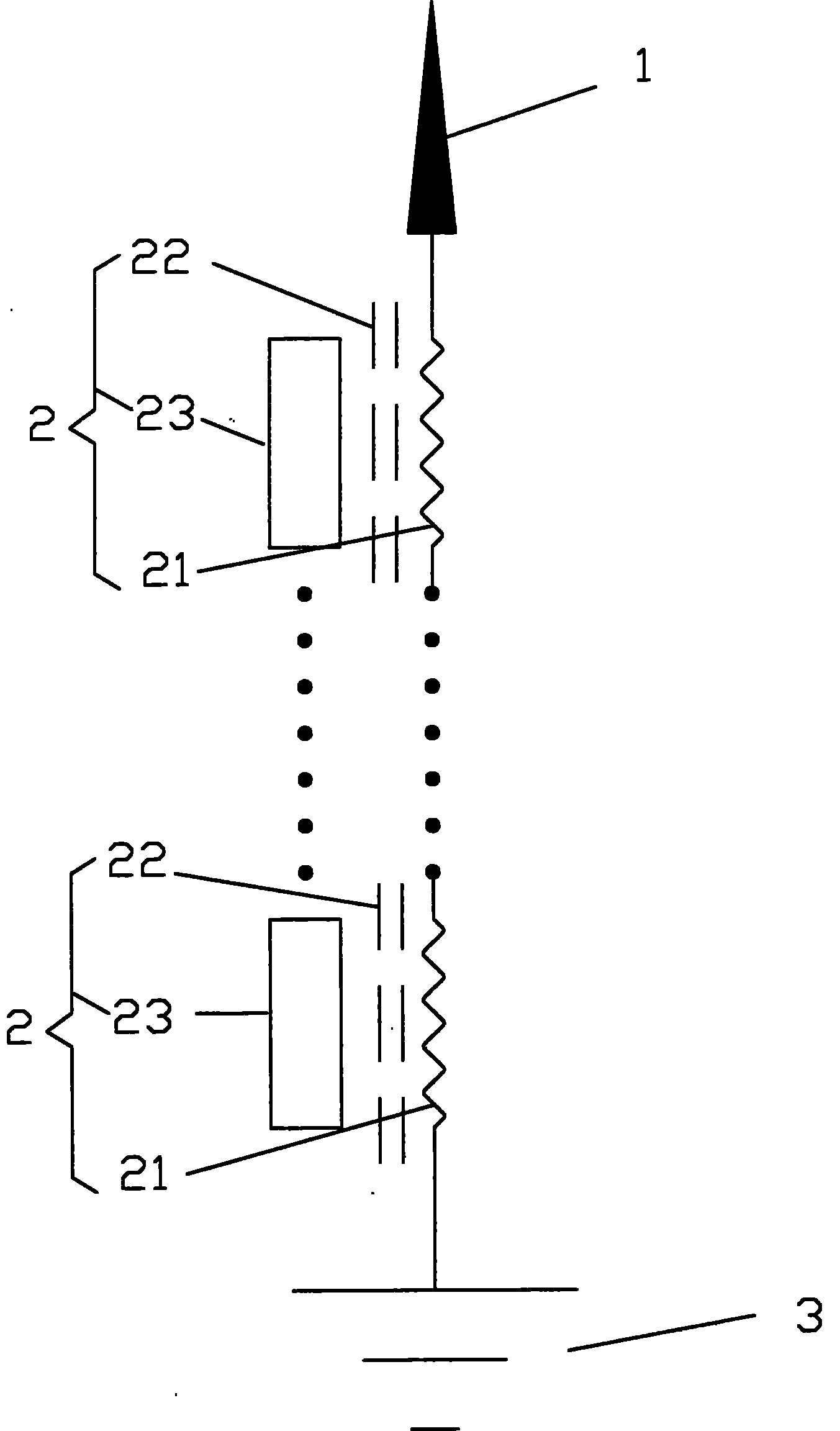 Lightning arresting method and device with function of inhibiting lightning stroke current intensity