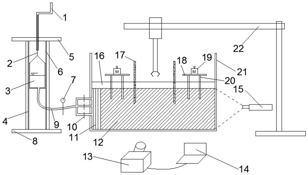 Visualization test device and method for simulating soil displacement in underwater caisson construction