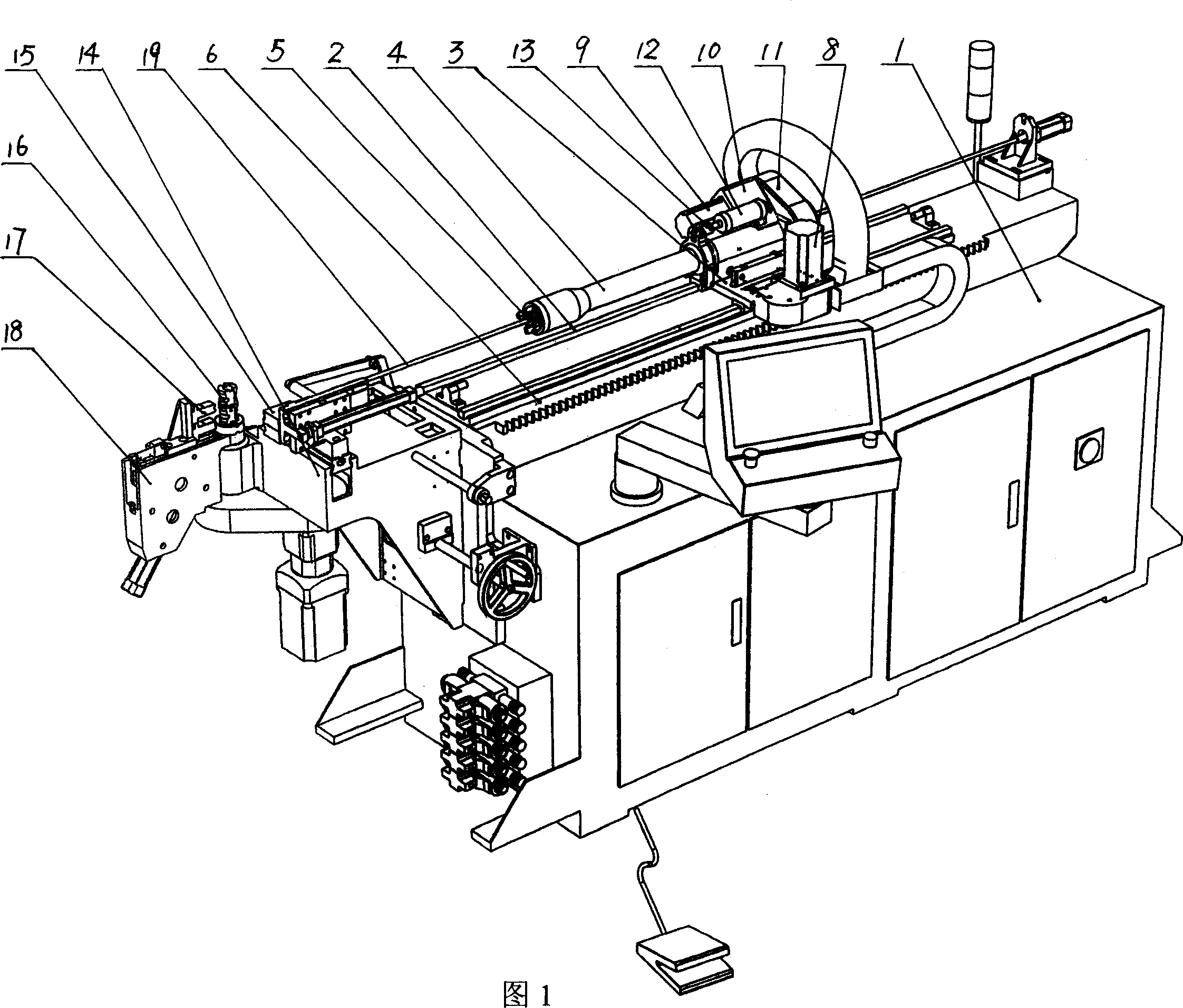 Material feeding pushing aid device for tube bending machine