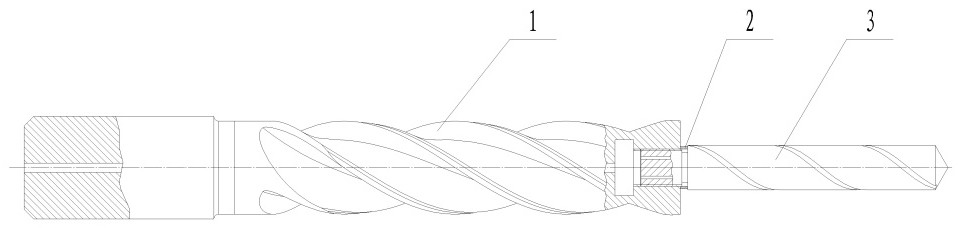 Combined tool with cooling function for machining stepped holes