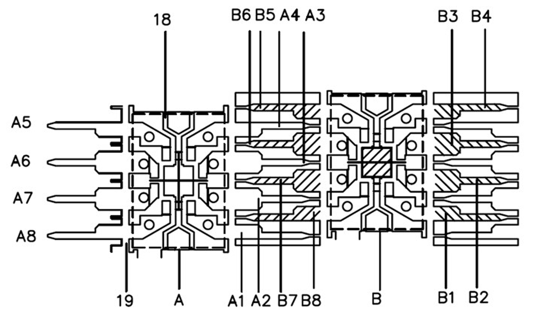 Matrix dual in-line package (DIP) lead frame, integrated circuit (IC) packages based on frame and production method of IC packages