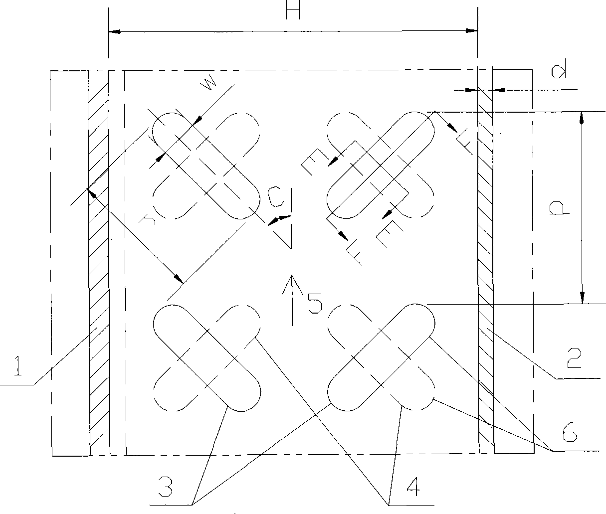 Discontinuous double oblique crossing rib strengthened heat exchange method between flat-plates