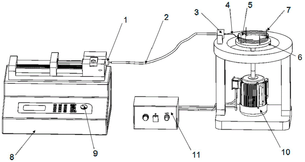 A magnetic spinning device and a method for preparing micro-nano fibers using the device