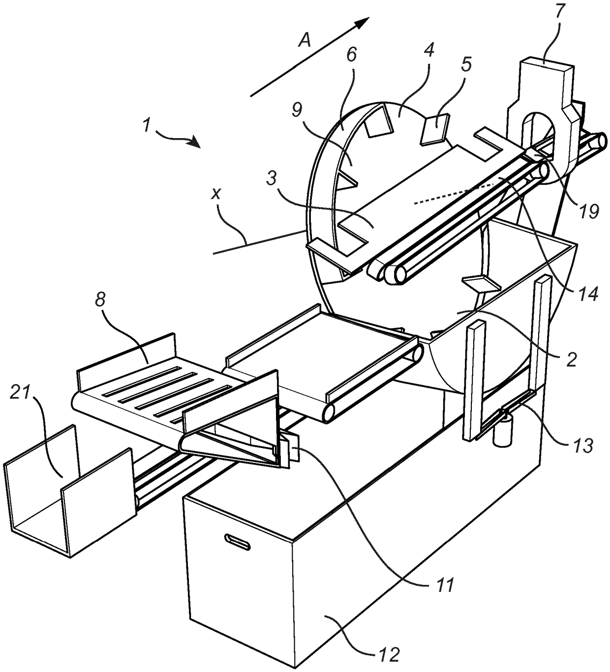 Device and method for singulation of used beverage or food containers