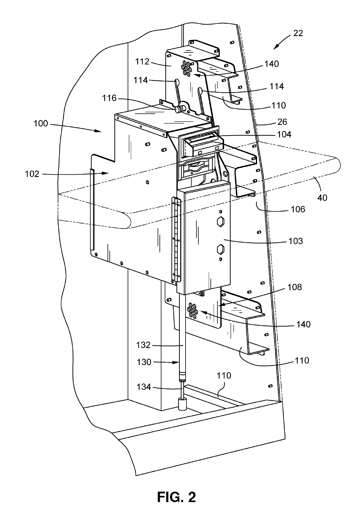 Gaming machine having vertically translating currency accepting device