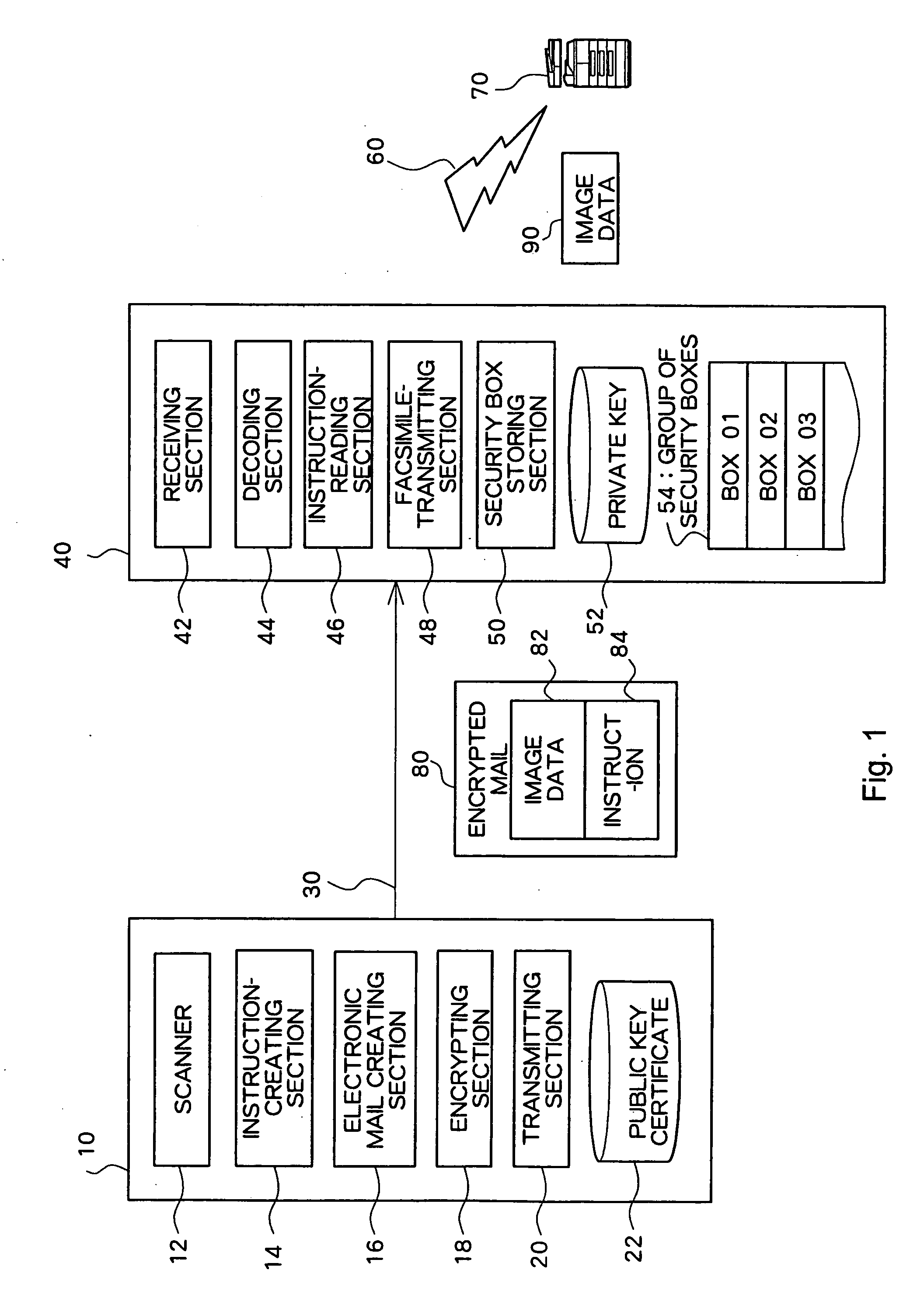 Device, program, and method for transmitting or receiving an image through electronic mail