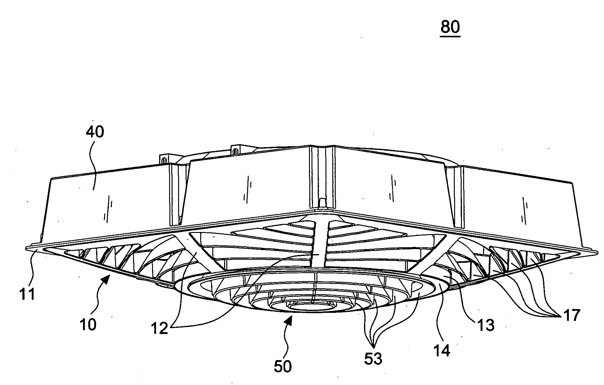 Airflow-cooling apparatus for a ceiling air-conditioning circulation machine