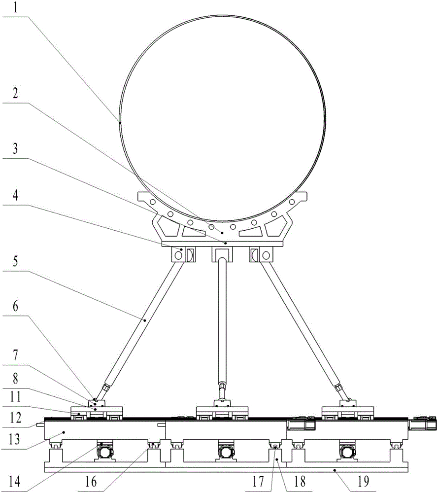 Six-degree-of-freedom location posture adjusting device for automatic assembly of large parts