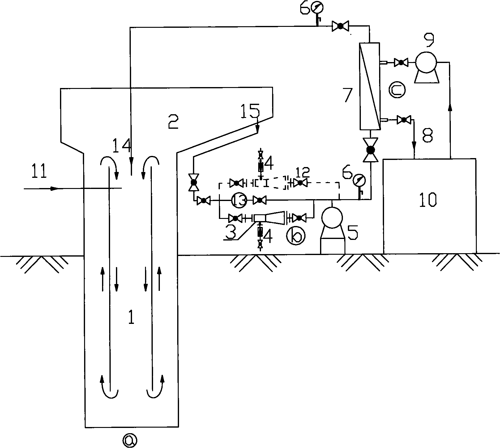 Self-priming jet aeration external membrane bioreactor