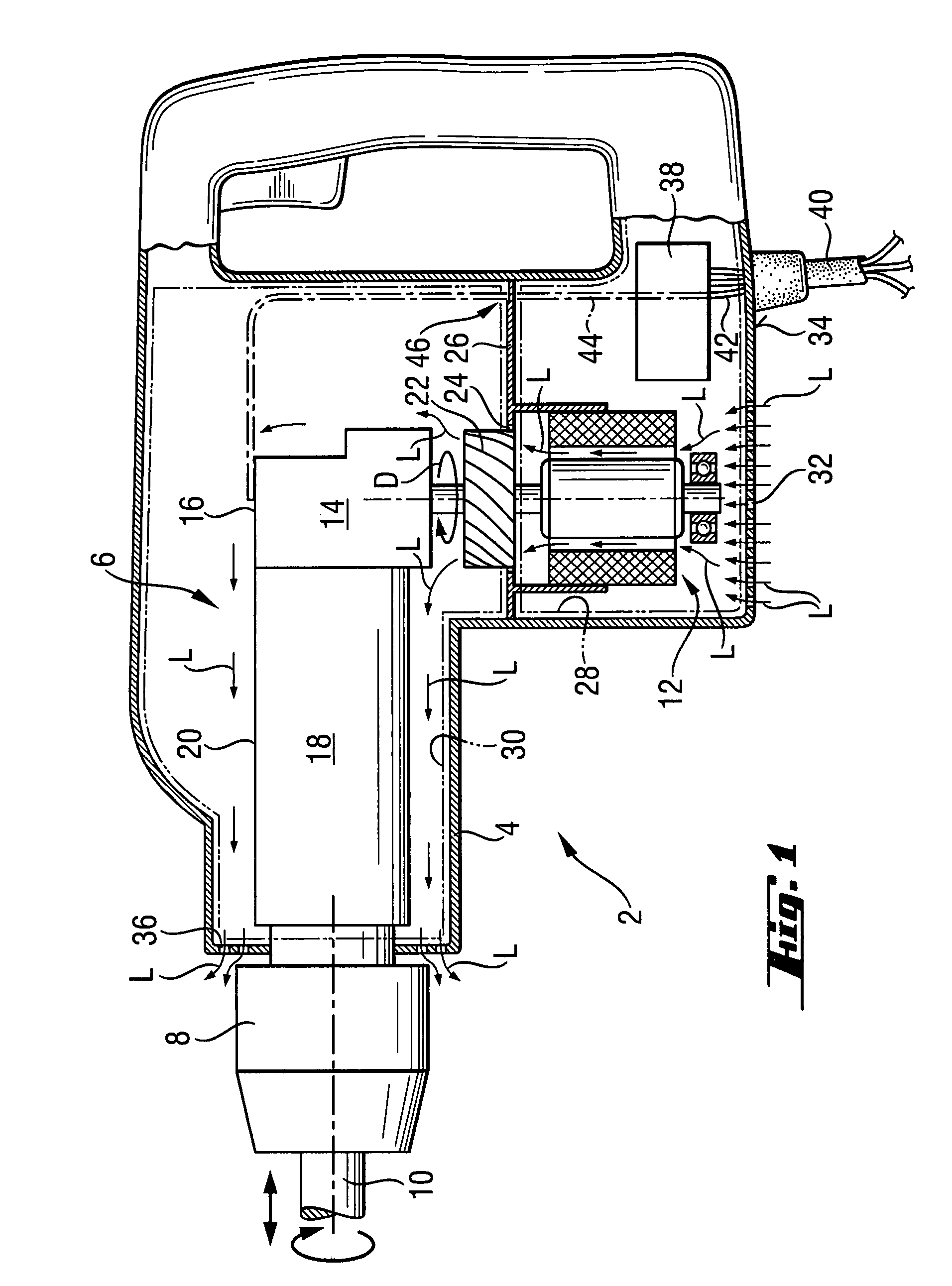 Hand-held power tool with grounding