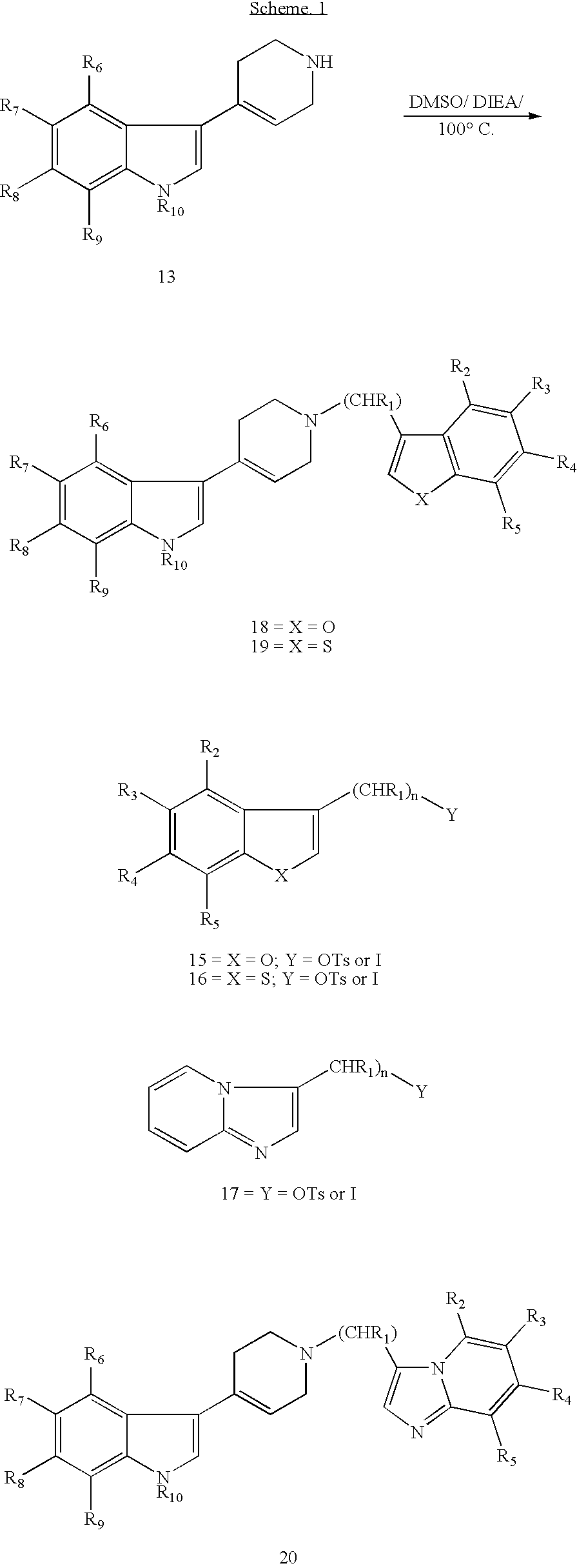 Piperidinyl indole and tetrohydropyridinyl indole derivatives and method of their use