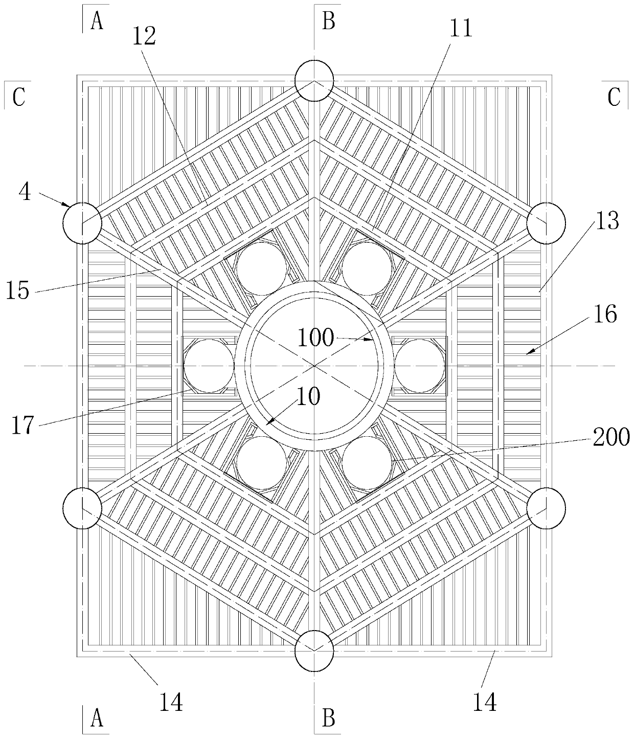 Shared construction platform for single pile and high pile cap foundation steel pipe pile planting of offshore wind power plant