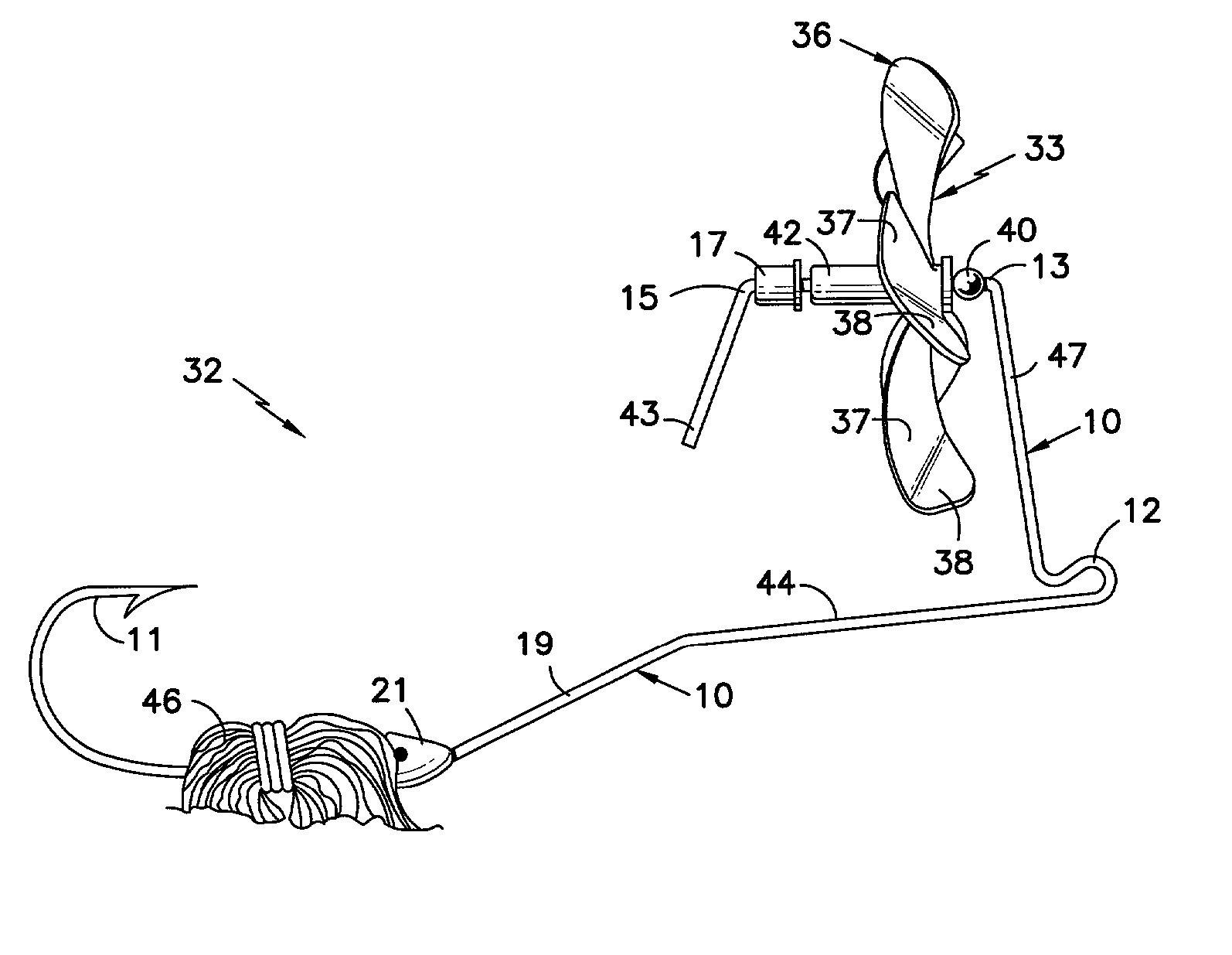 Top water lure with highly active propeller