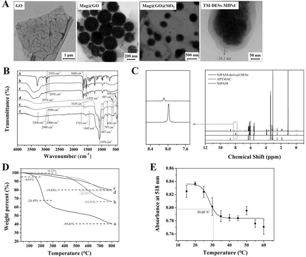 Preparation method and application of magnetic temperature-sensitive molecularly imprinted polymer based on eutectic solvent system