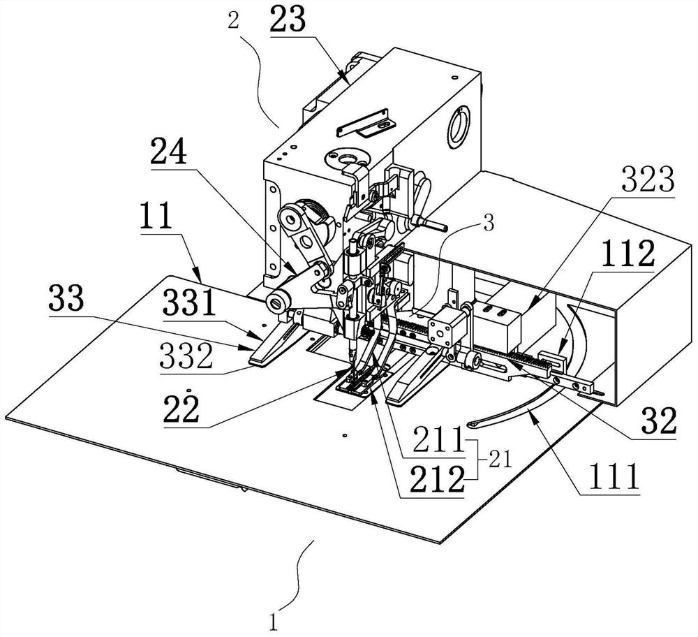 Automatic continuous sewing device of mock button hole machine