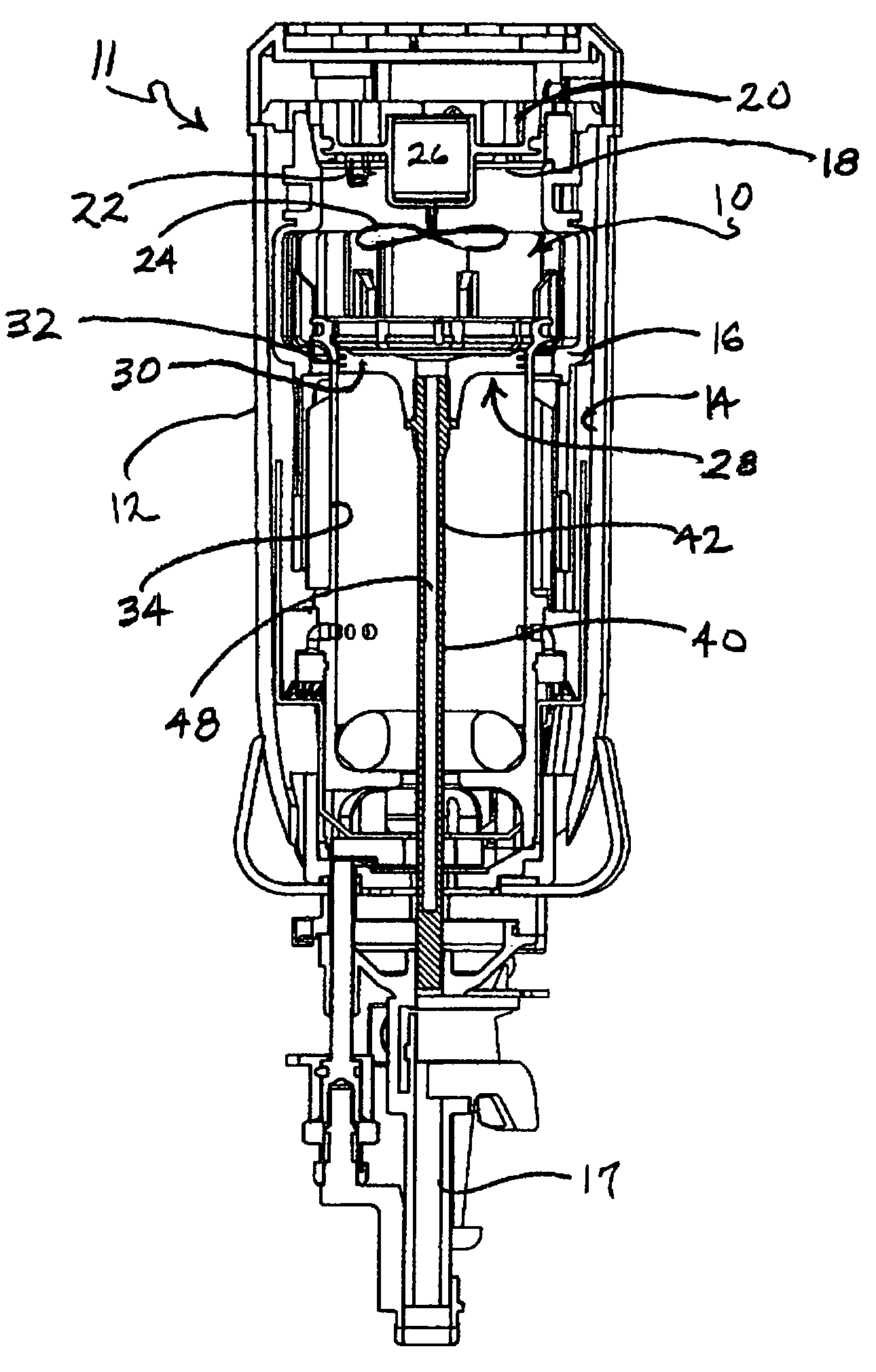 Driver blade with auxiliary combustion chamber for combustion powered fastener-driving tool