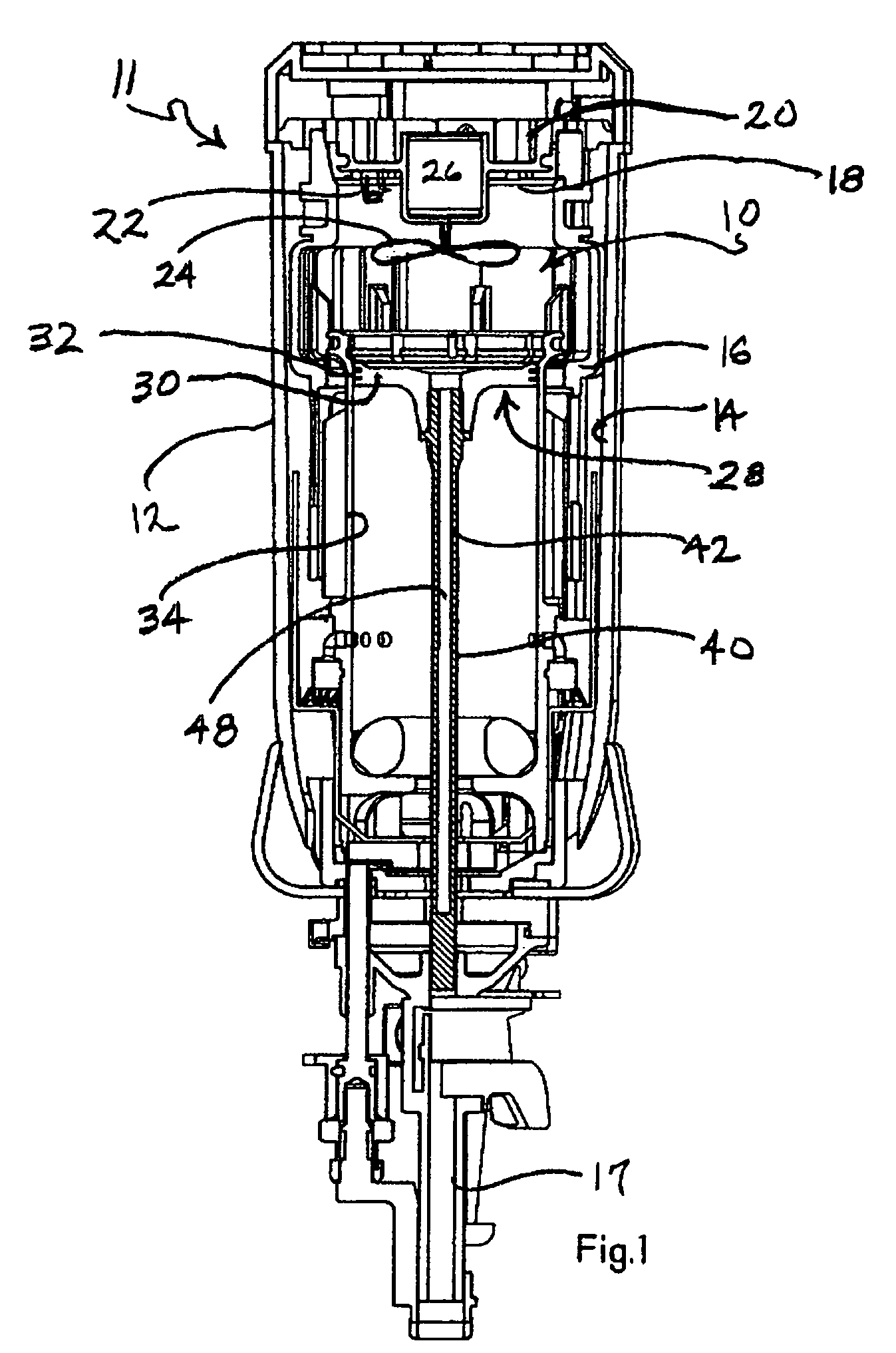 Driver blade with auxiliary combustion chamber for combustion powered fastener-driving tool