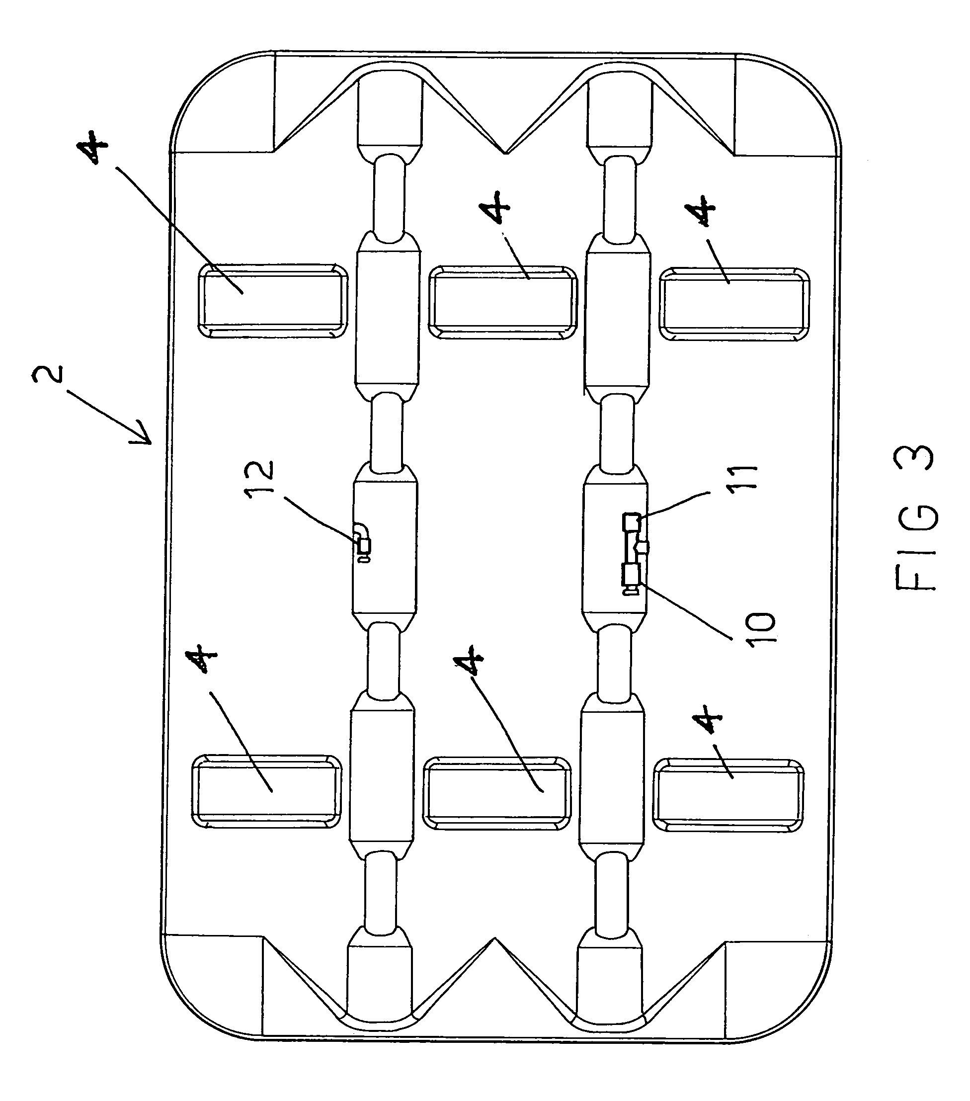 Floating construction for launching pipelines even in low-depth conditions