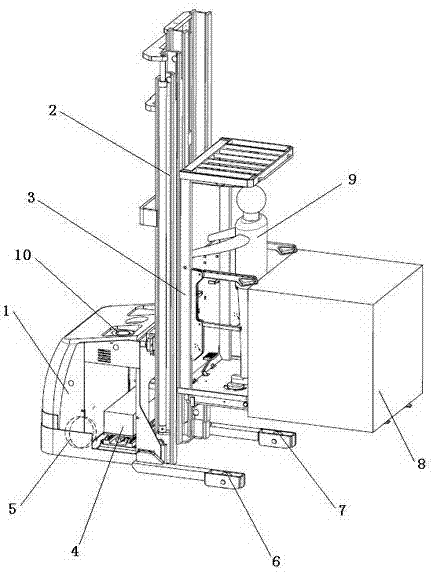 Gravity center self-balance device for high-order picking truck