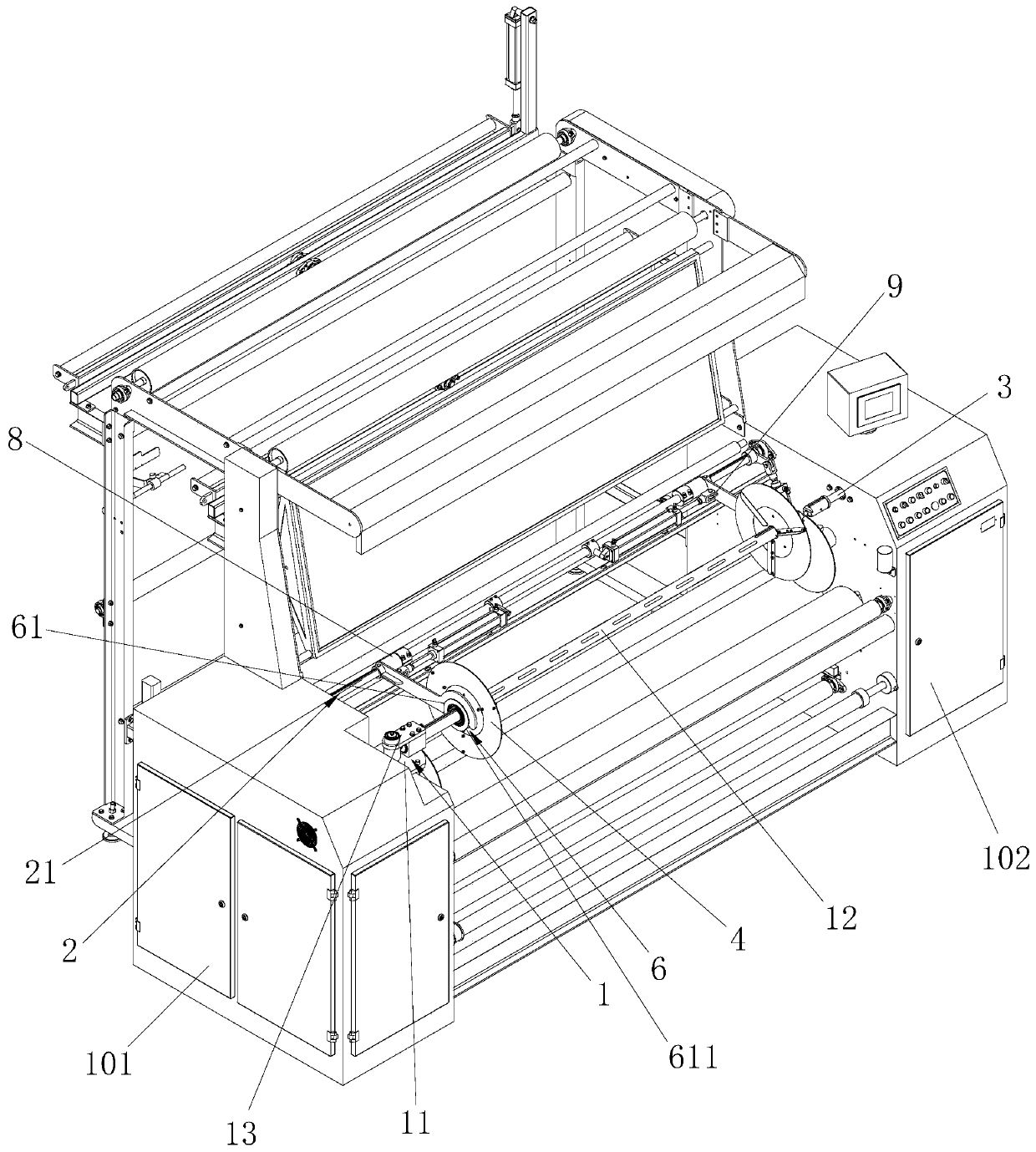 Cloth roll wrapping positioning device and cloth inspecting roll wrapping machine