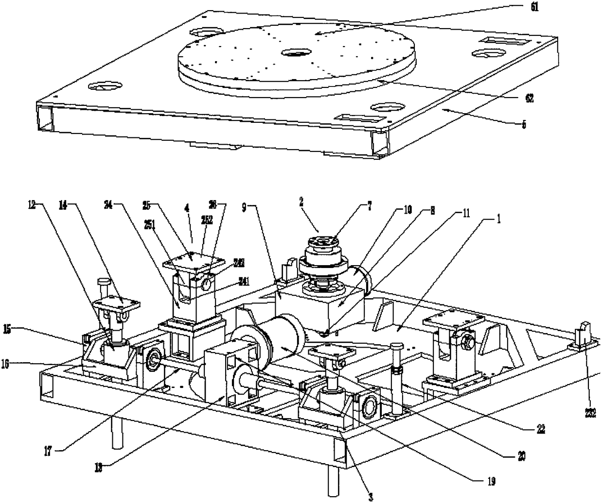 Comprehensive test table for mass center and rotational inertia of large-tonnage product