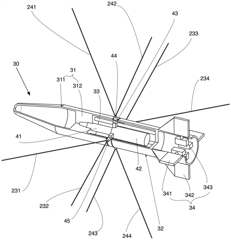 Support device and test system for wind tunnel virtual flight test of revolution body aircraft model