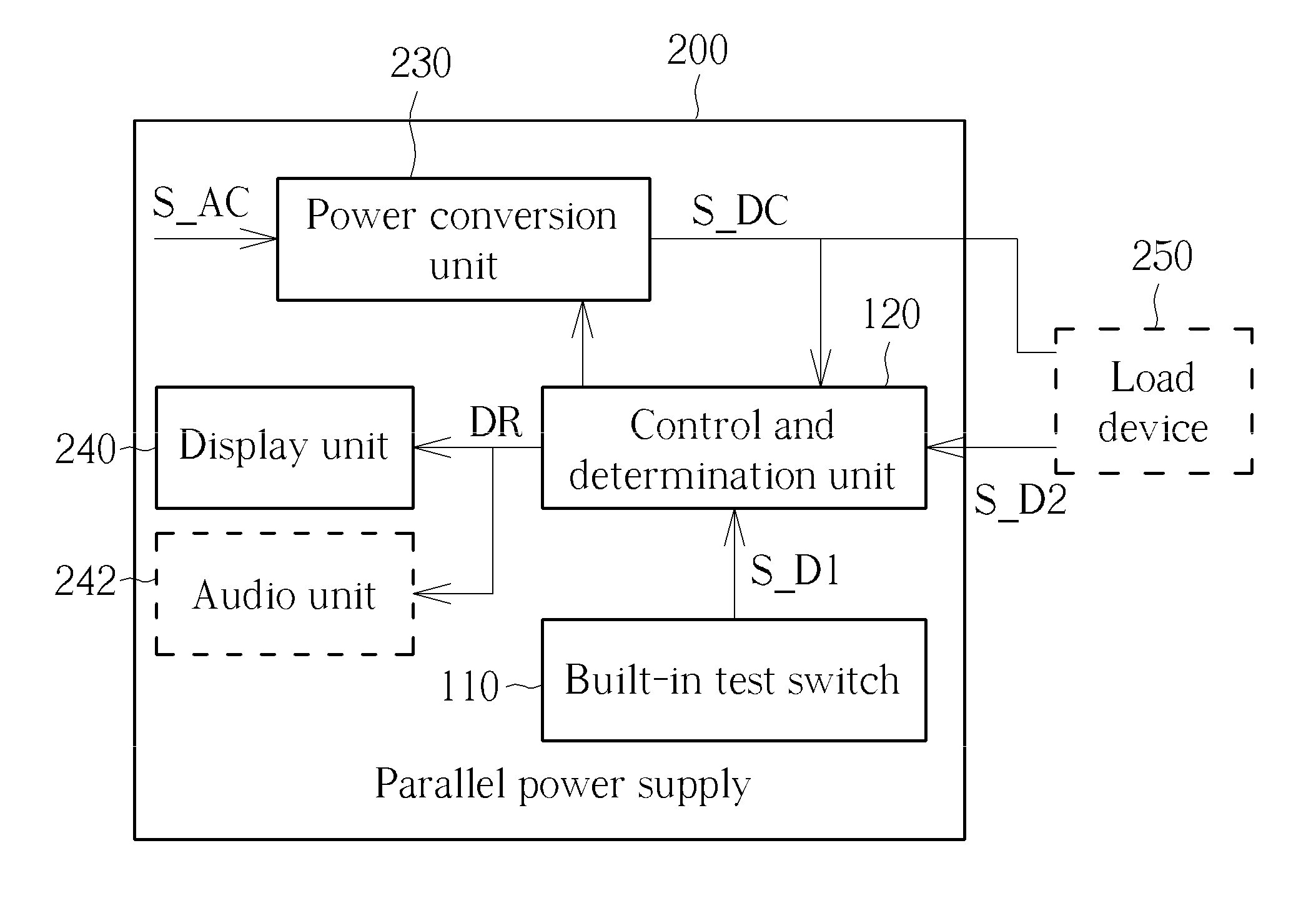 Parallel power supply and power detection method for parallel power supply