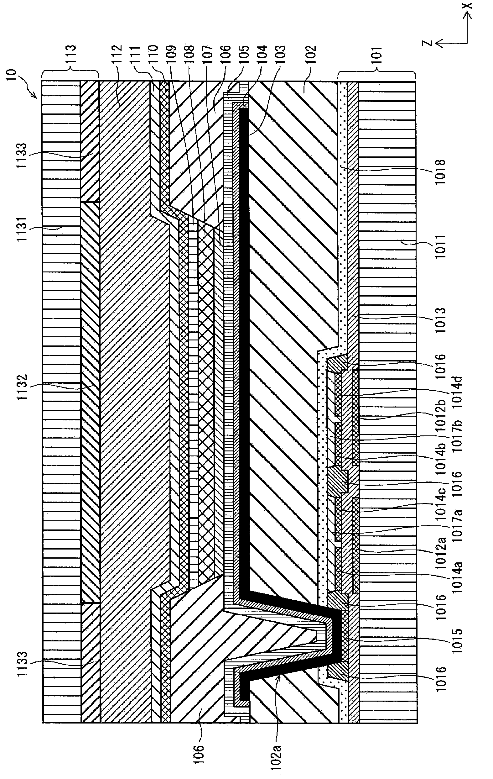 Thin-film transistor device and method for manufacturing same, organic electroluminescent display elements and organic electroluminescent display device