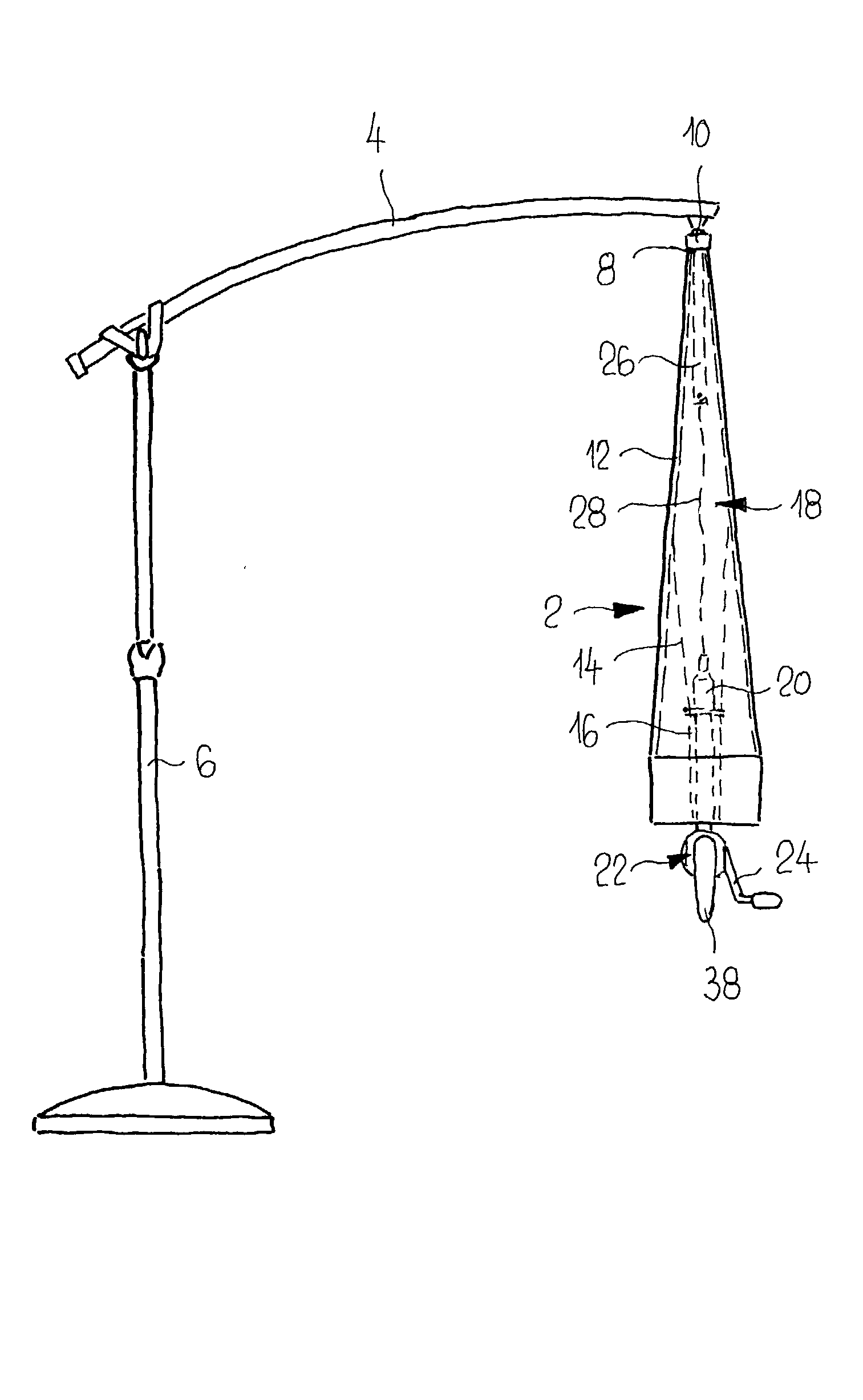 Umbrella shaft, and umbrella having such an umbrella shaft