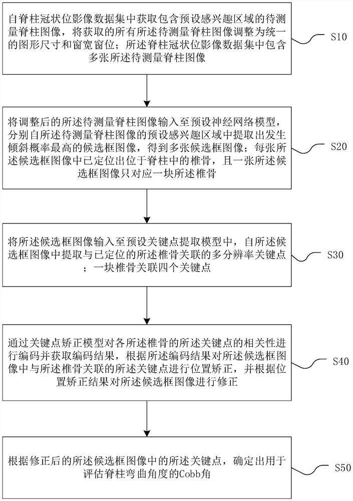 Spinal curvature angle measuring method and device, computer equipment and storage medium